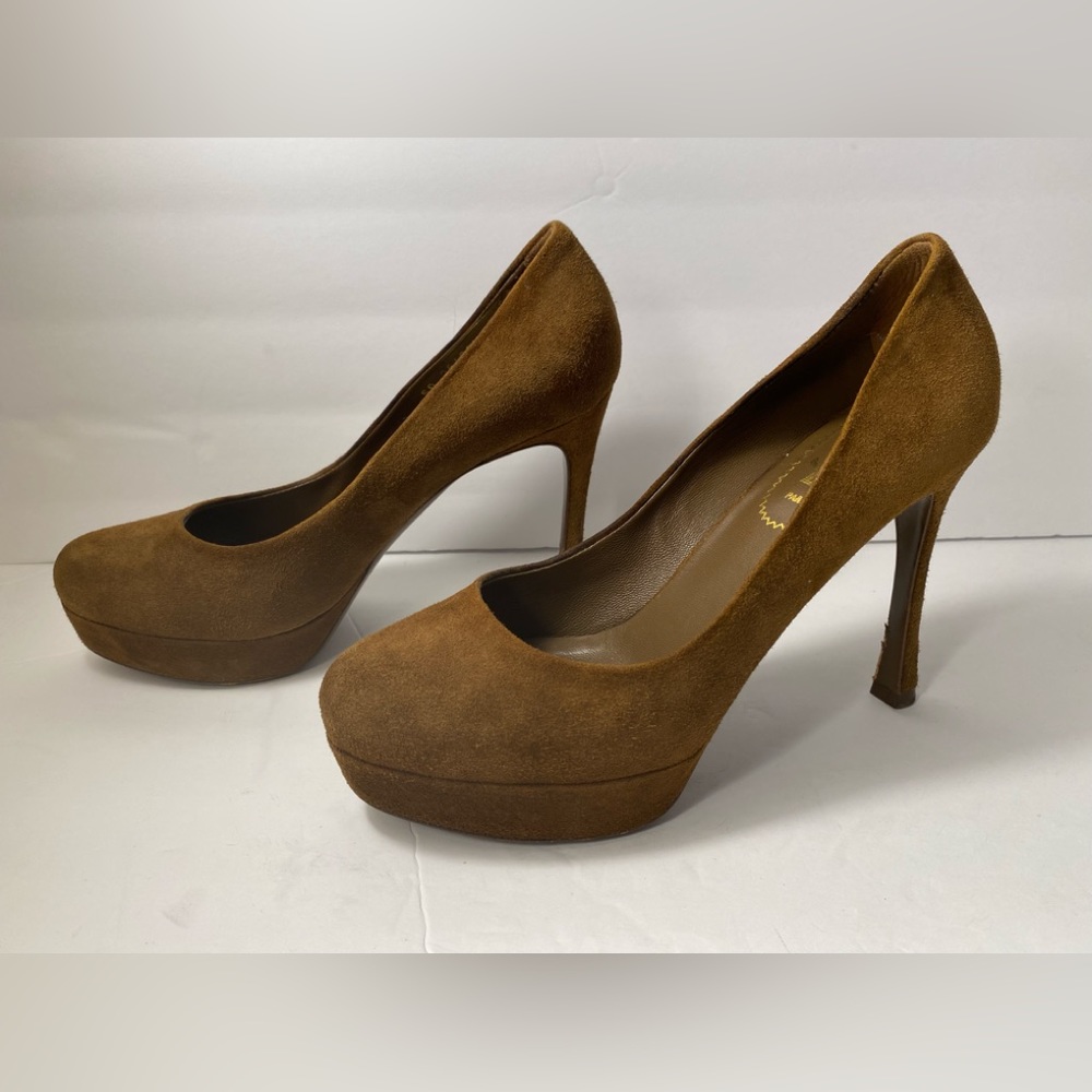YSL Yves Saint Laurent tribtoo Suede Pumps Heels brown 36.5 - Picture 3 of 11